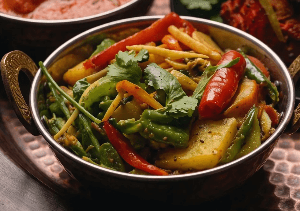 Slow-simmered mixed seasonal vegetable curry