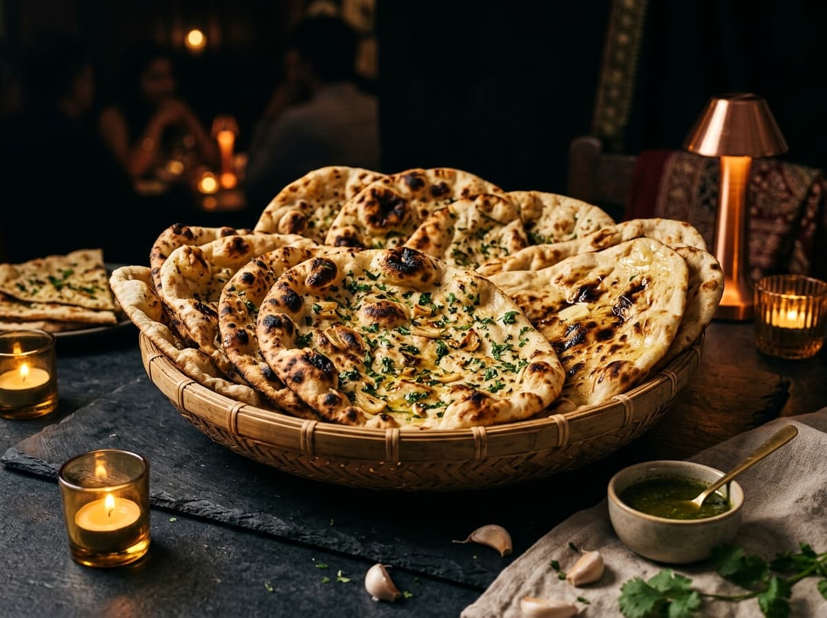 Fresh tandoori garlic and plain naan bread party tray