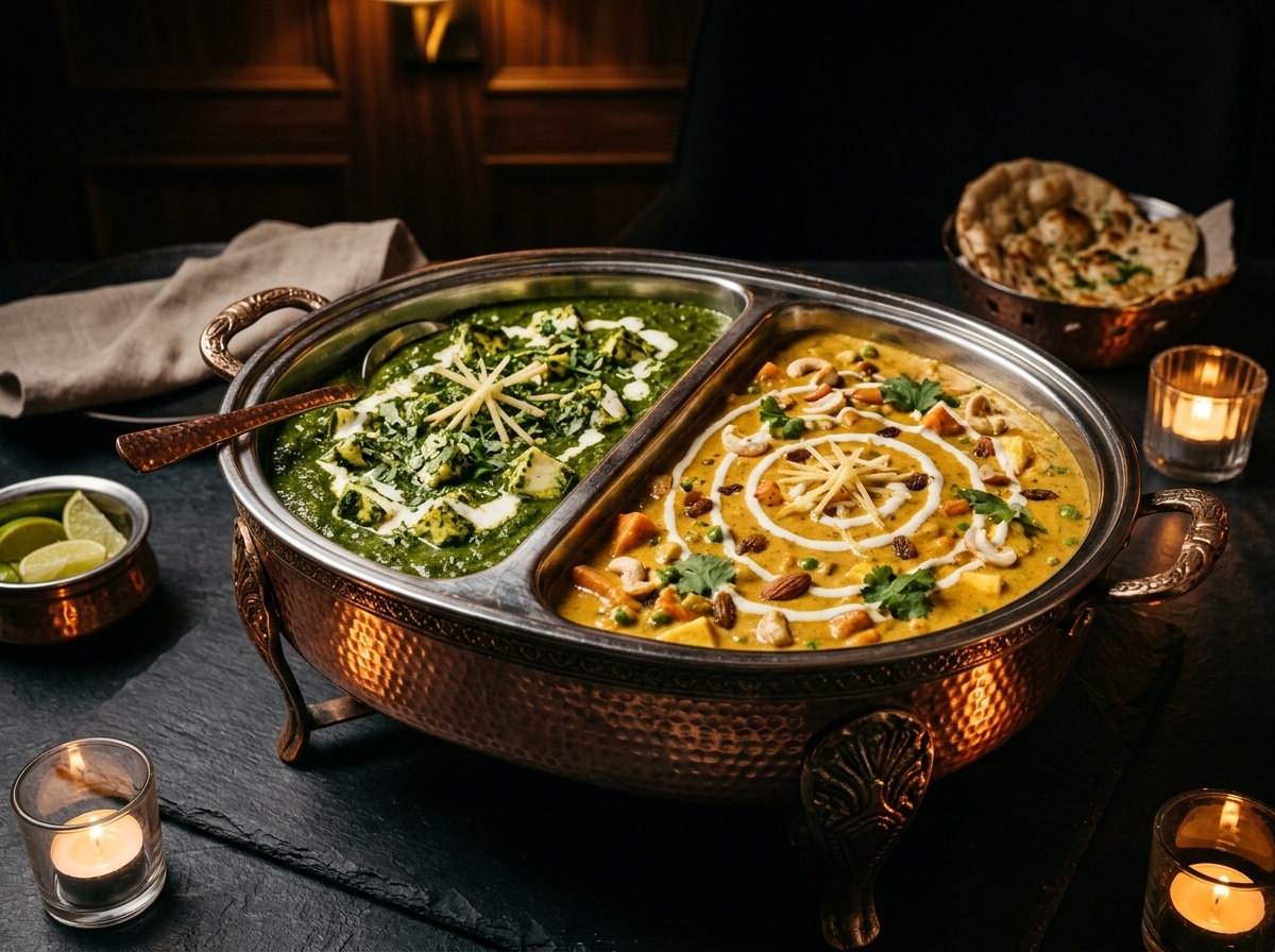 Fresh palak paneer simmered with whole spices from Rani Mahal